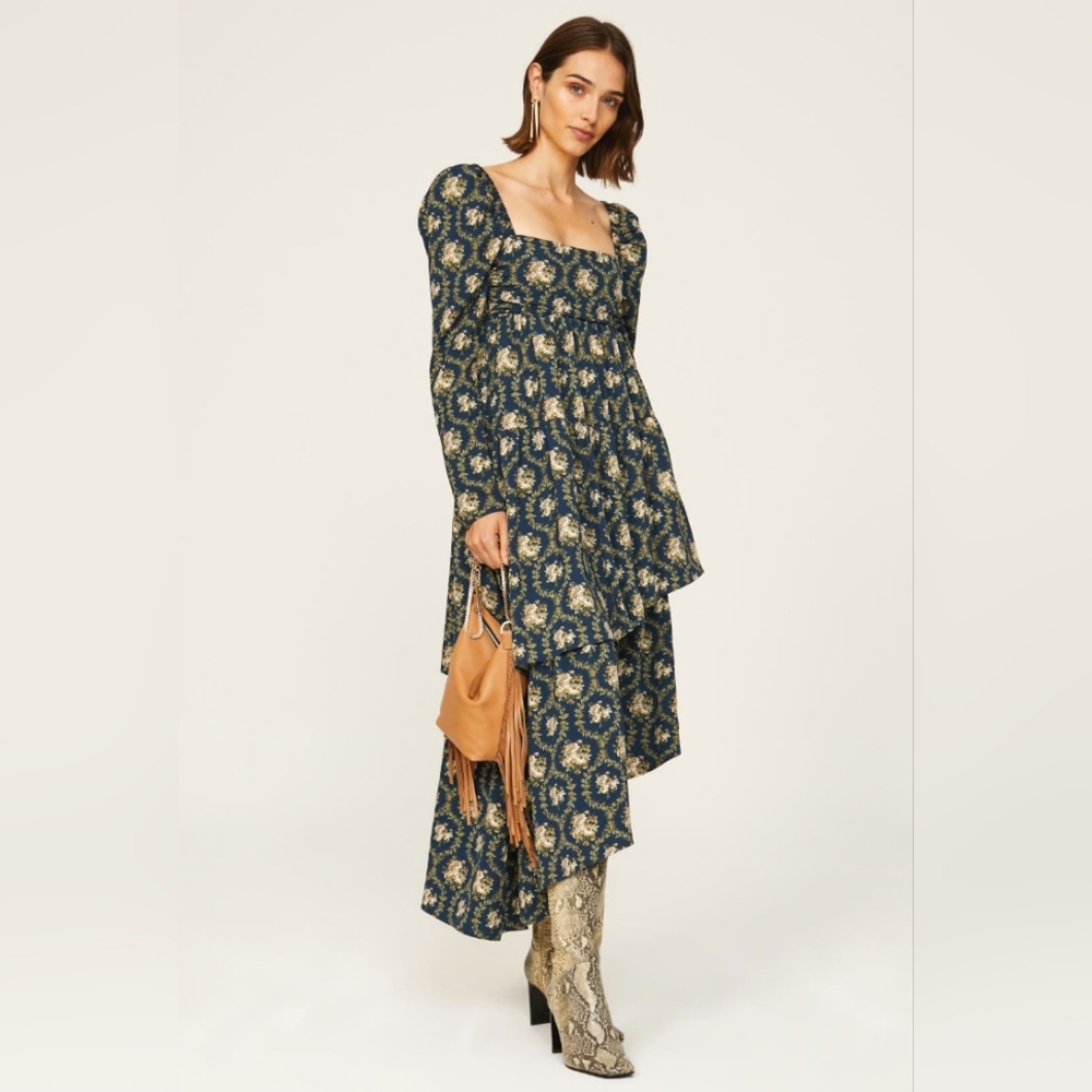 New Reformation Weworewhat Long Sleeve Floral Tierred Assymetrical Maxi …